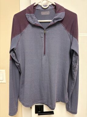 Columbia Women's Purple and Light Blue Striped Long Sleeve Half-Zip Top